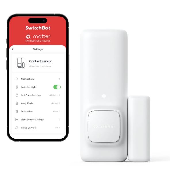 SwitchBot Sensore di contatto wireless intelligente, Allarme per porte e finestre, compatibile con Hub Mini e Alexa