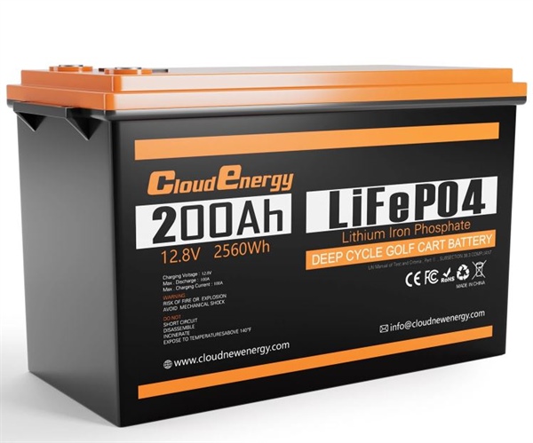 Pacco Batterie LiFePO4 da 12V 200Ah Cloudenergy 2560Wh con 6000+ Cicli di Energia BMS da 100A Integrato, Supporto in Serie / Parallelo,