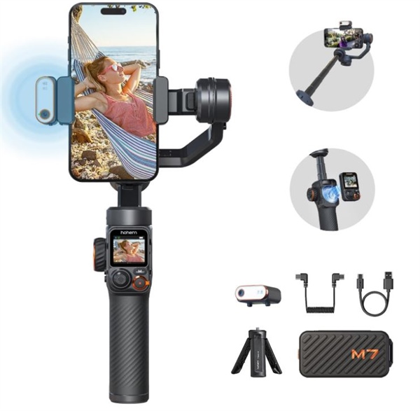 Hohem iSteady M7 Stabilizzatore per Smartphone Tracker AI con Luce RGB Regolabile Telecomando Tattile Staccabile Asta estensibile Carico Utile di 500g